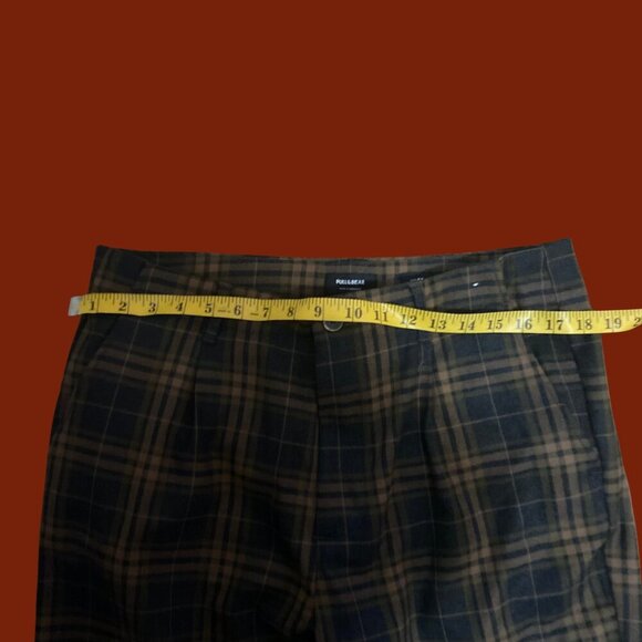 Pull&Bear Brown Plaid Slim Fit Trousers | Men’s Size EUR 44 (MEX 34) | Retro - Picture 5 of 9